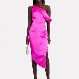 Chic Magenta Asymmetrical Midi Dress Sz. 10